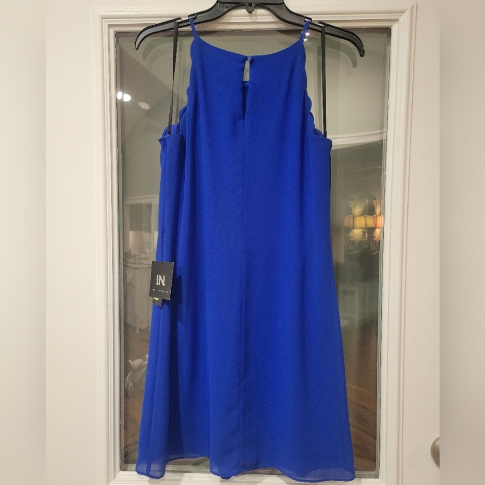 I.N. San Francisco Scalloped Dress, Blue, M